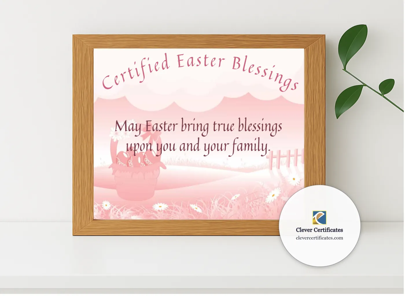 Realistic mockup featuring Certified Easter Blessings displayed within a modern frame, set against a minimalistic background.