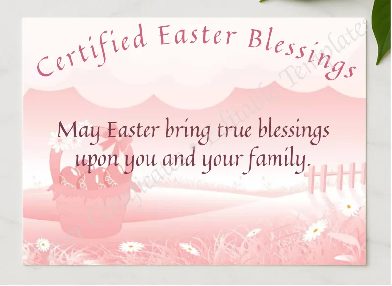 Certified Easter Blessings presented in a sleek wooden frame, elegantly arranged on a stylish table.