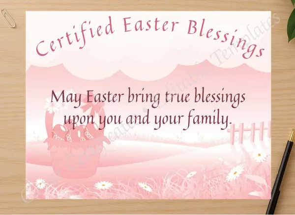 Professional preview of Certified Easter Blessings certificate on high-quality stationery paper, ideal for showcasing the final look.