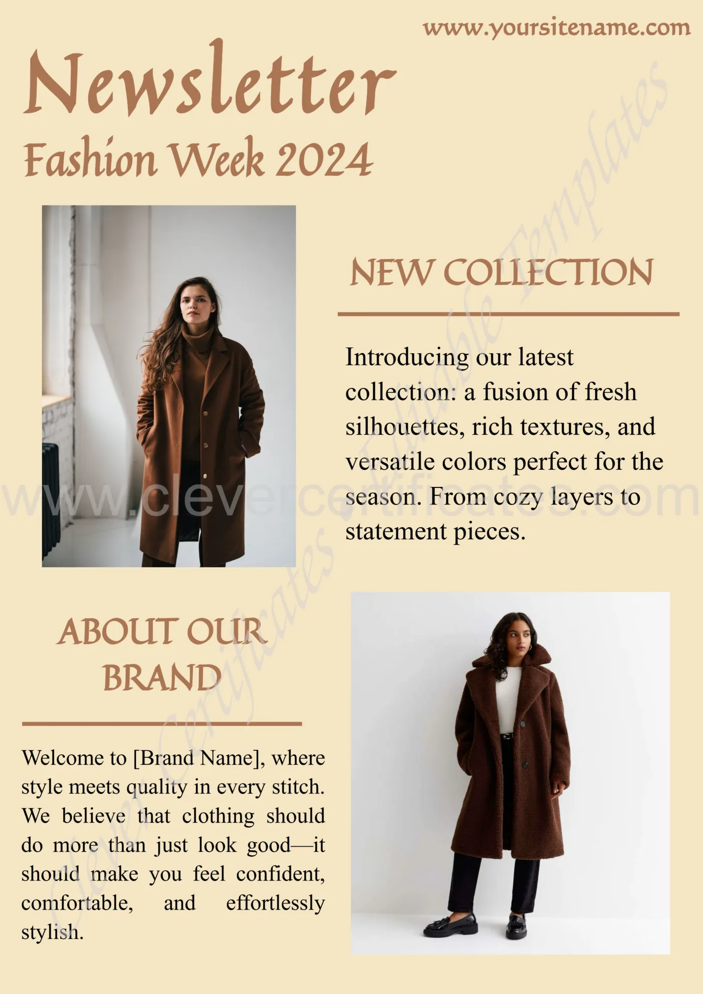 Editable Beige And Brown Modern Minimalist Fashion Week Newsletter — Certificate Template Preview