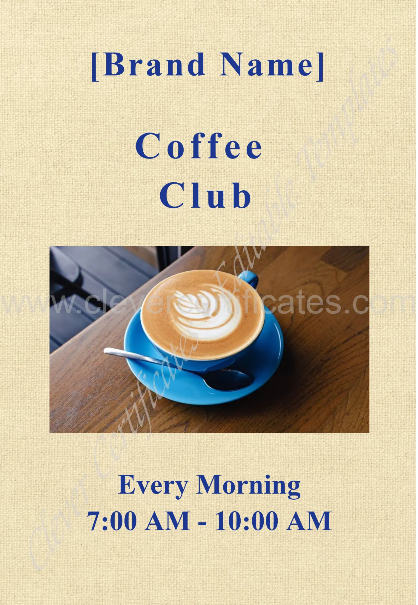 Editable Cream Blue Coffee Poster — Certificate Template Preview