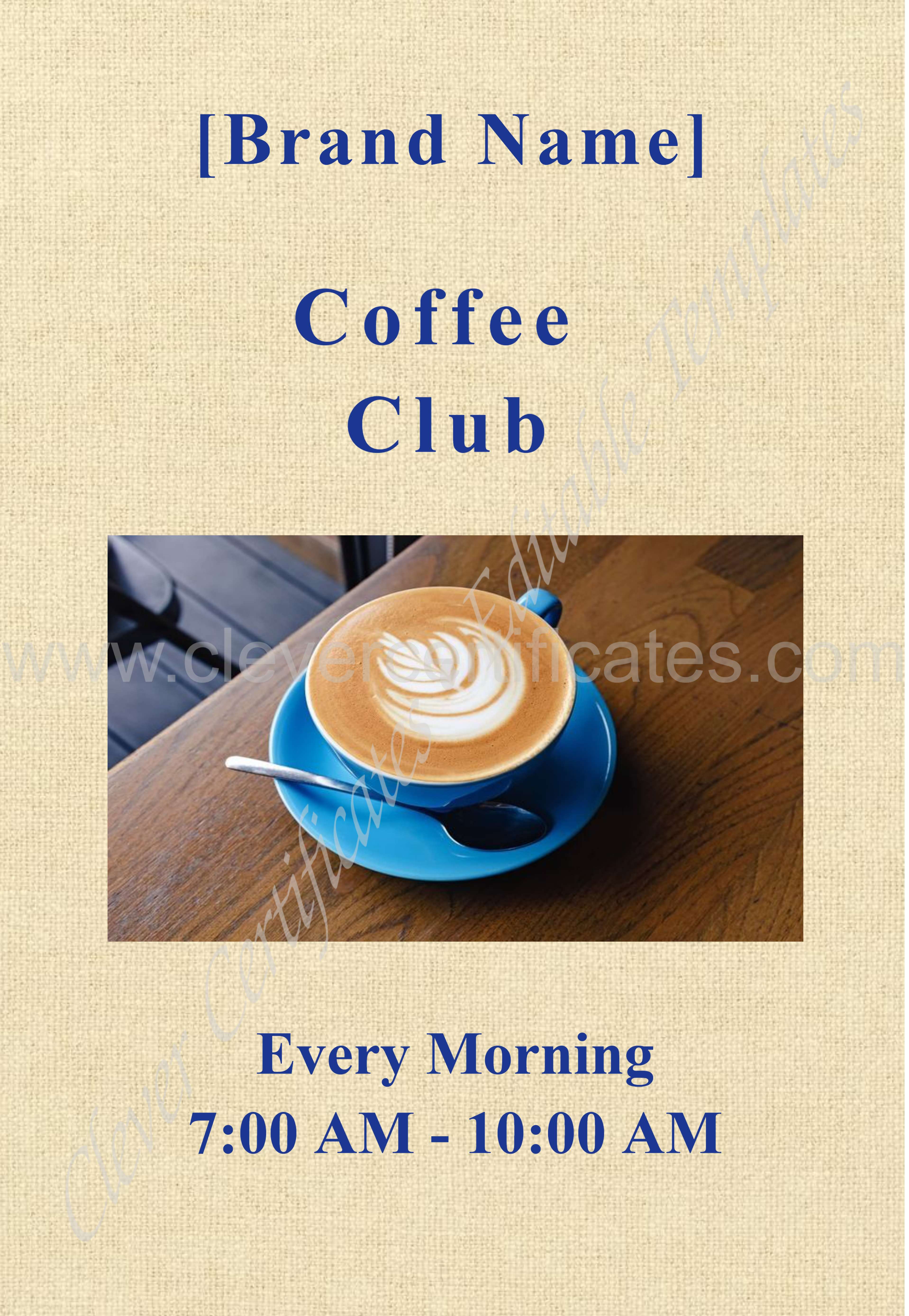 Editable Cream Blue Coffee Poster — Certificate Template Preview