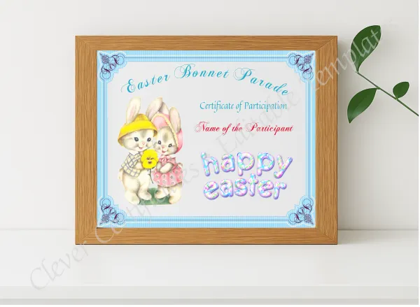 Realistic mockup featuring Easter Bonnet Parade Award displayed within a modern frame, set against a minimalistic background.
