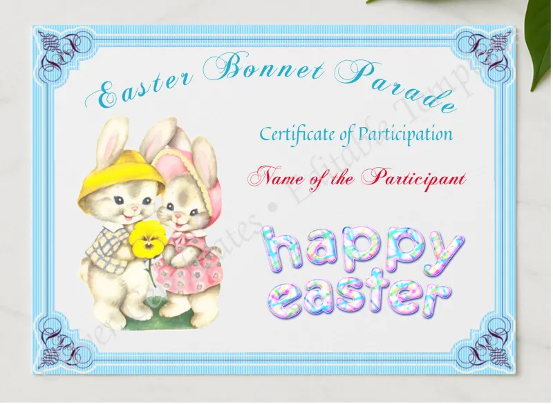 Easter Bonnet Parade Award presented in a sleek wooden frame, elegantly arranged on a stylish table.