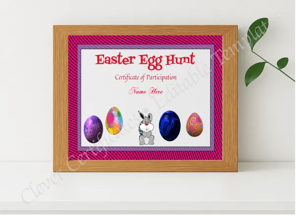 Realistic mockup featuring Easter Egg Hunt Award displayed within a modern frame, set against a minimalistic background.