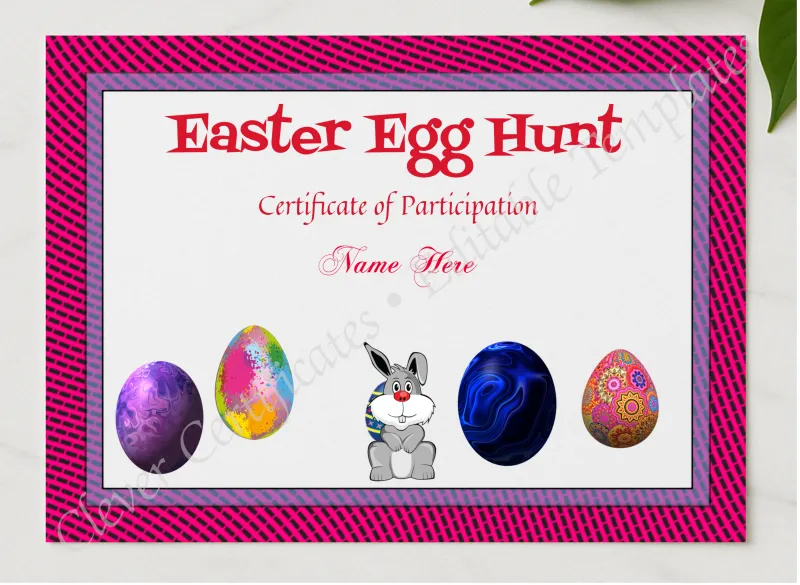 Easter Egg Hunt Award presented in a sleek wooden frame, elegantly arranged on a stylish table.