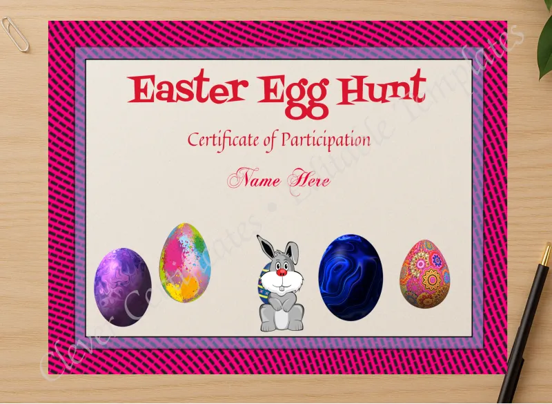 Professional preview of Easter Egg Hunt Award certificate on high-quality stationery paper, ideal for showcasing the final look.