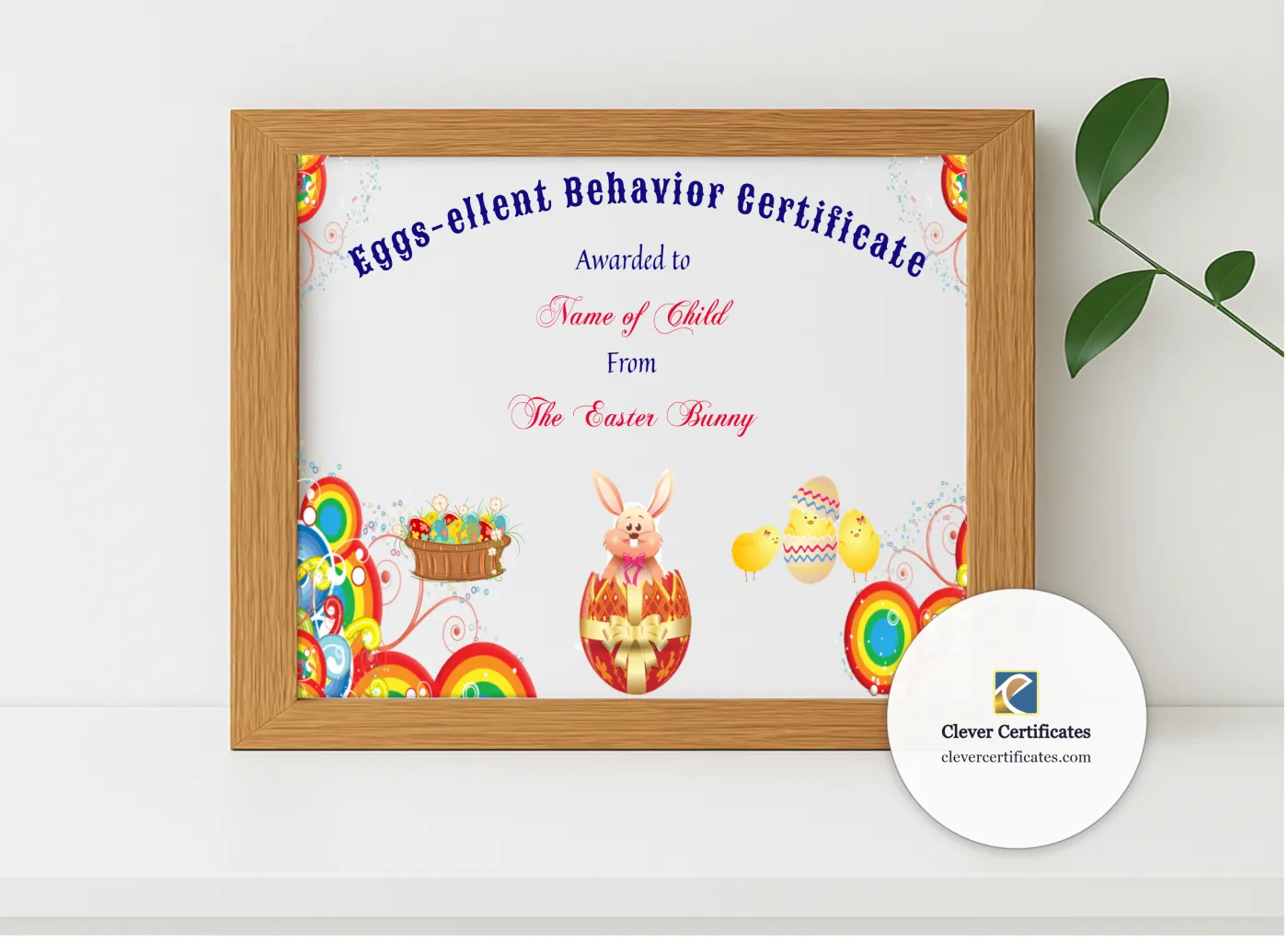 Realistic mockup featuring Eggs Ellent Behavior Award displayed within a modern frame, set against a minimalistic background.