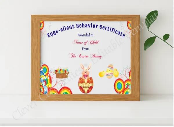 Realistic mockup featuring Eggs Ellent Behavior Award displayed within a modern frame, set against a minimalistic background.