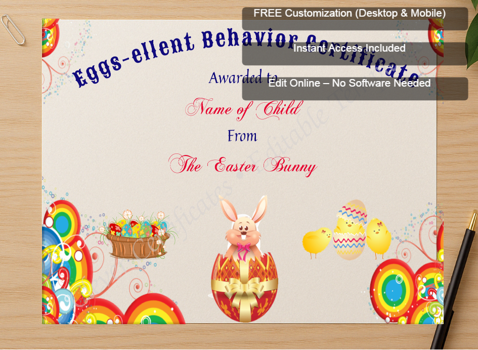 Zoomed preview with Free Editor badge stack for Eggs Ellent Behavior Award