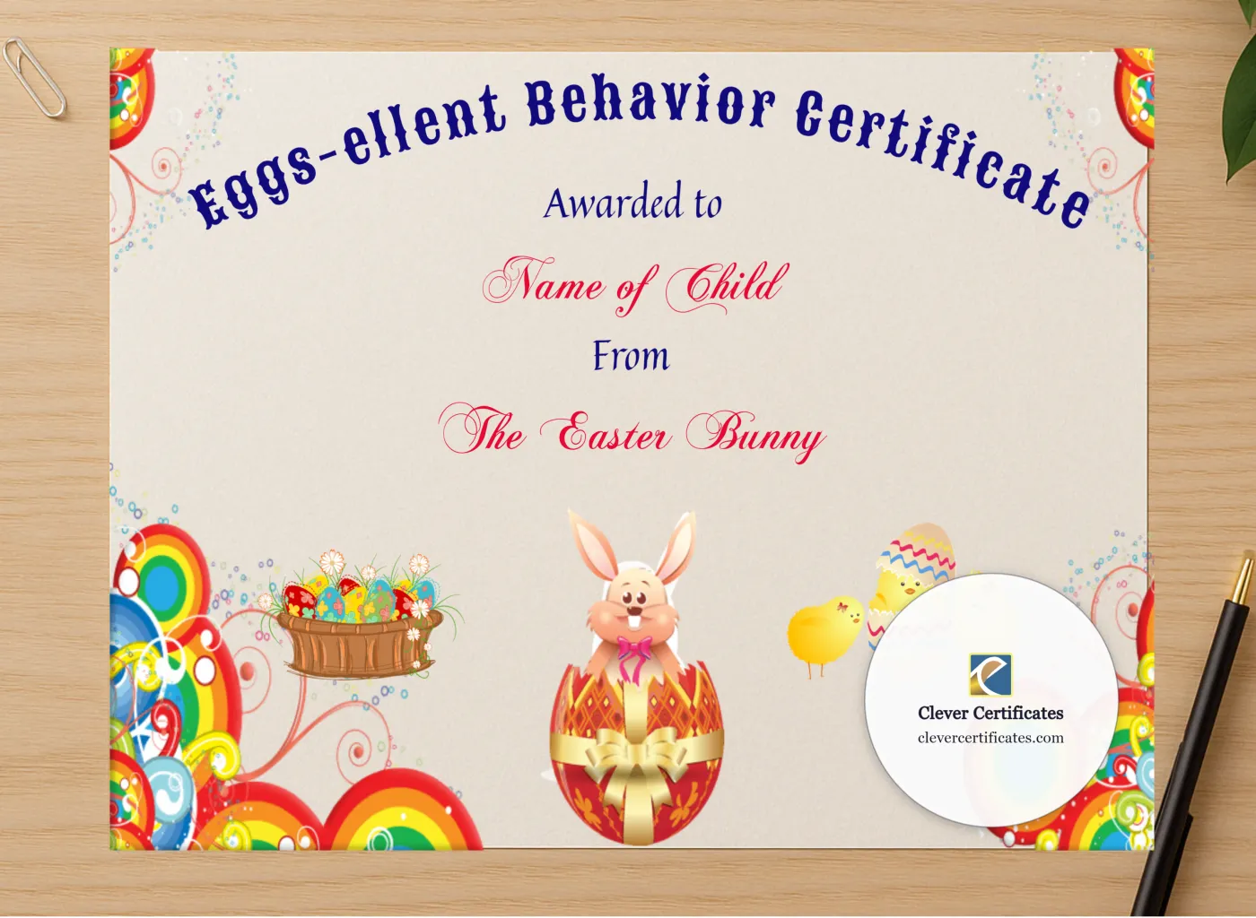 Professional preview of Eggs Ellent Behavior Award certificate on high-quality stationery paper, ideal for showcasing the final look.