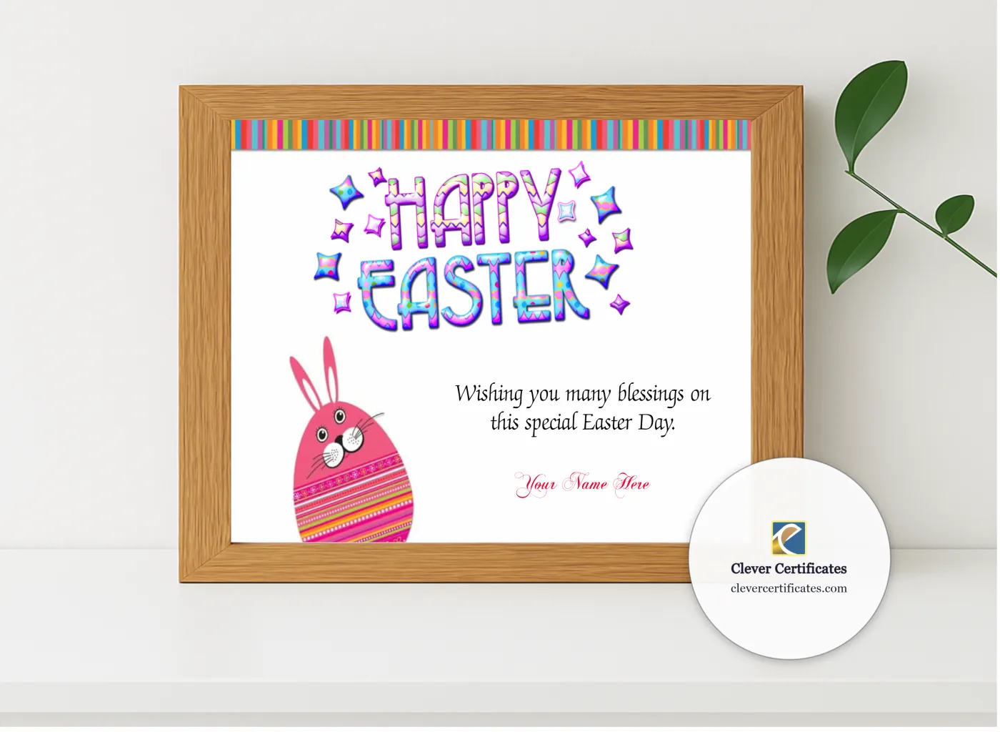 Realistic mockup featuring Happy Easter Certificate displayed within a modern frame, set against a minimalistic background.