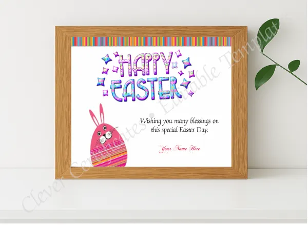Realistic mockup featuring Happy Easter Certificate displayed within a modern frame, set against a minimalistic background.