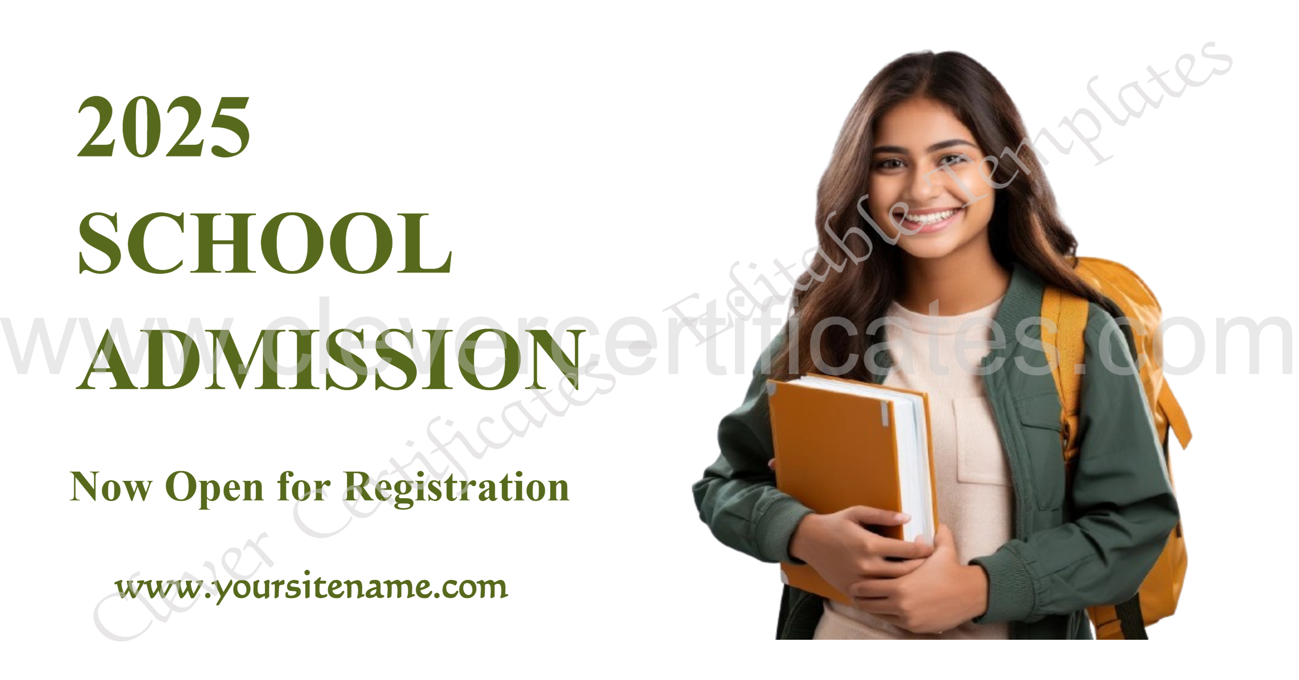 Editable Green Modern Minimalist School Admission Facebook Ad — Certificate Template Preview