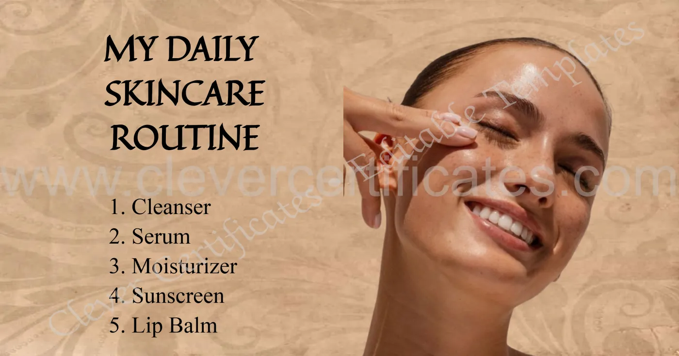 Editable Brown Aesthetic My Daily Skincare Routine Facebook Post — Certificate Template Preview