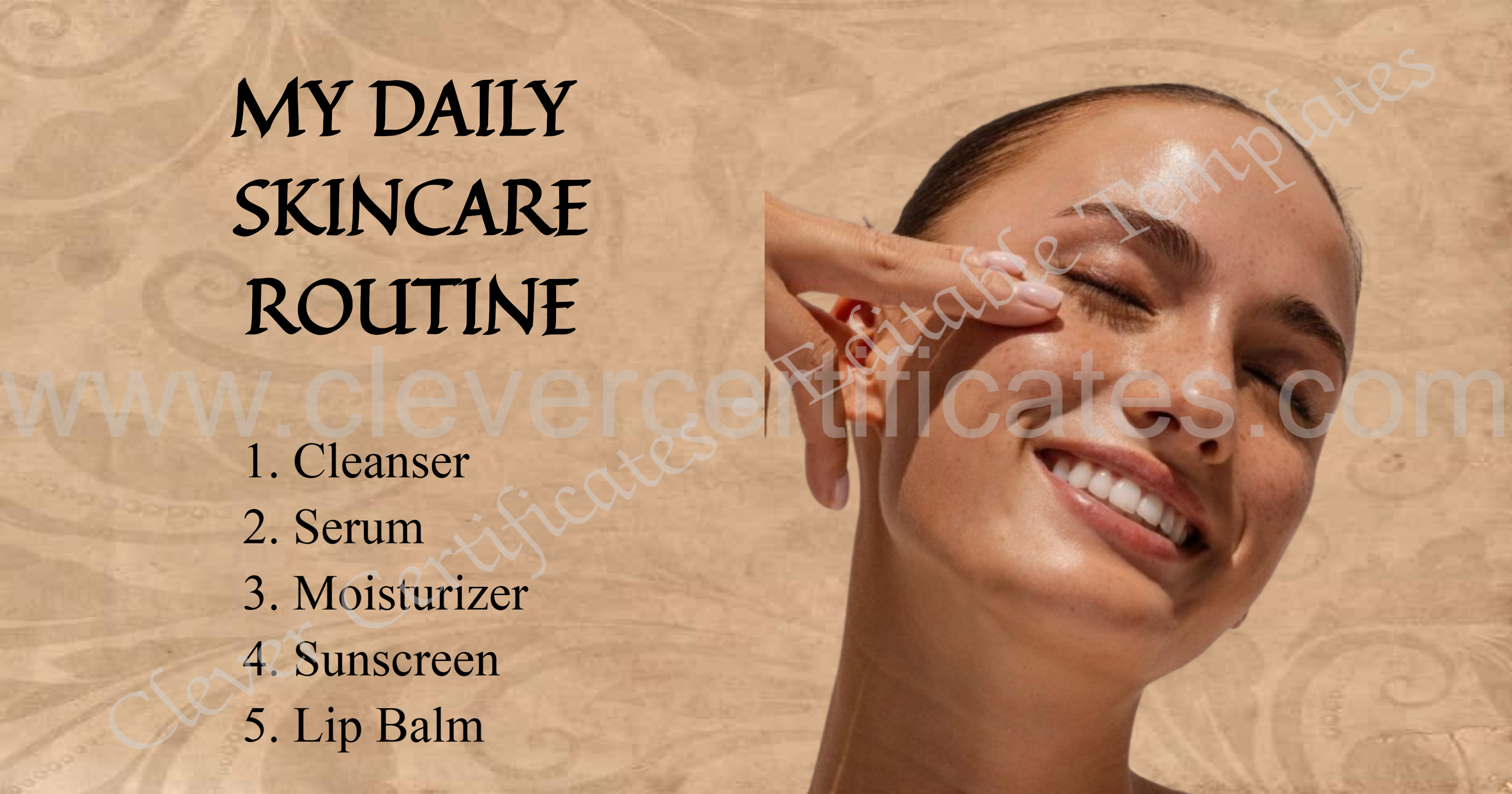 Editable Brown Aesthetic My Daily Skincare Routine Facebook Post — Certificate Template Preview