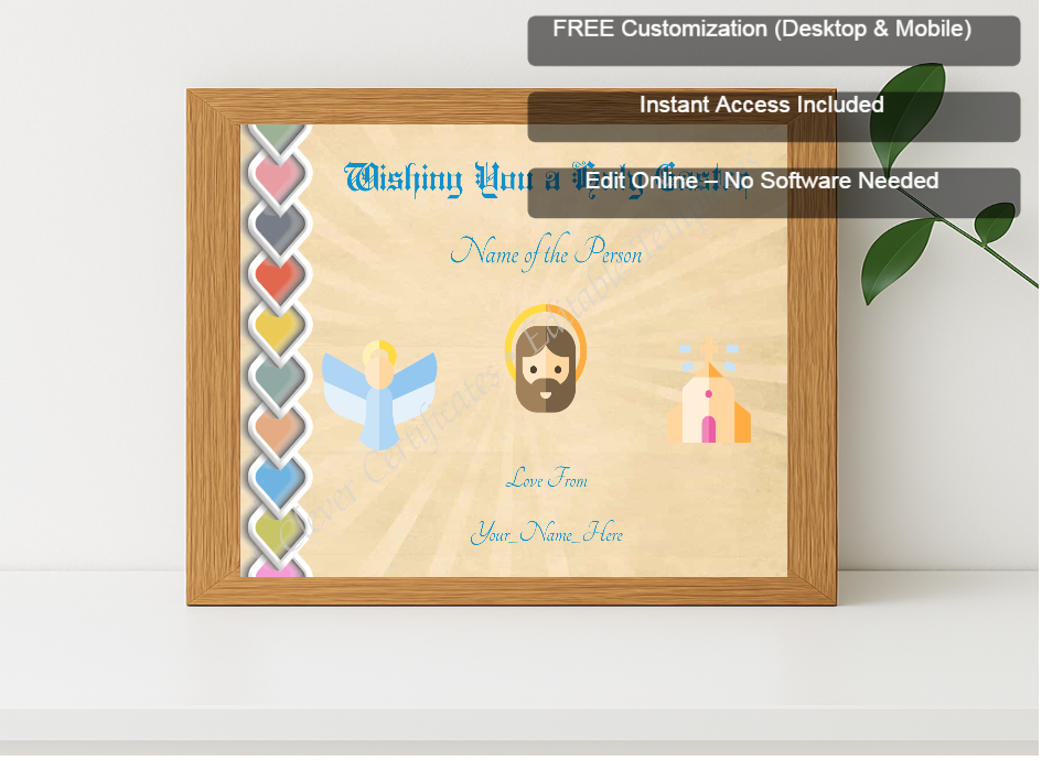 Premium mockup with Free Editor badge stack for Holy Easter Certificate
