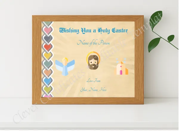 Realistic mockup featuring Holy Easter Certificate displayed within a modern frame, set against a minimalistic background.