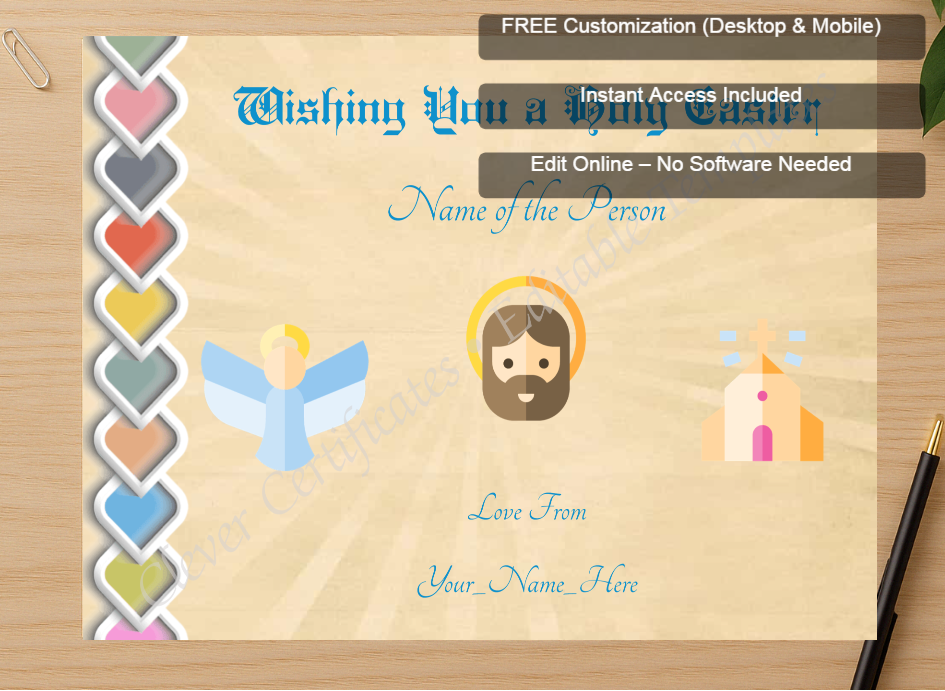 Zoomed preview with Free Editor badge stack for Holy Easter Certificate
