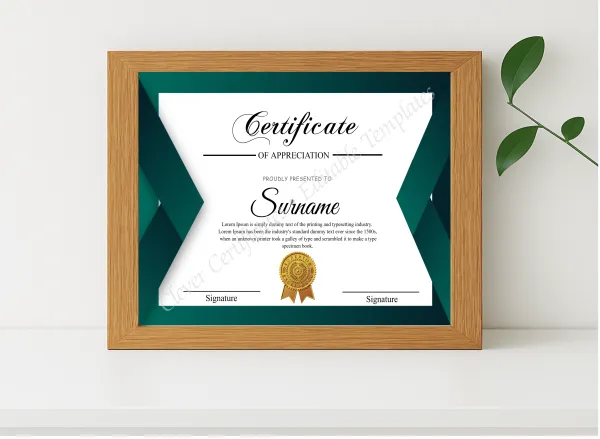 Realistic mockup featuring Certificate Design displayed within a modern frame, set against a minimalistic background.