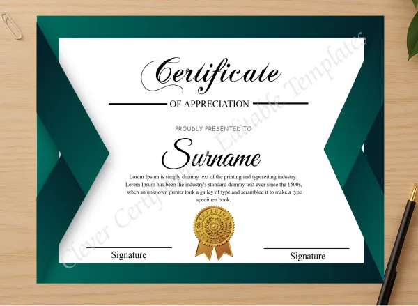 Professional preview of Certificate Design certificate on high-quality stationery paper, ideal for showcasing the final look.