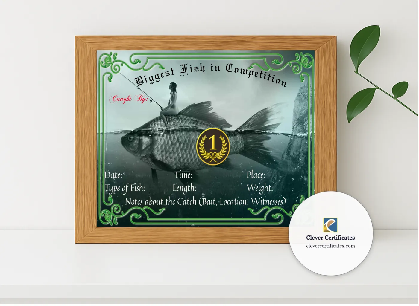 Realistic mockup featuring Biggest Fish In Competition displayed within a modern frame, set against a minimalistic background.