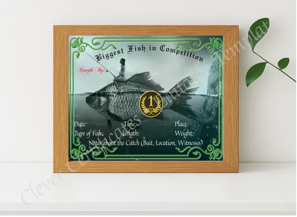 Realistic mockup featuring Biggest Fish In Competition displayed within a modern frame, set against a minimalistic background.