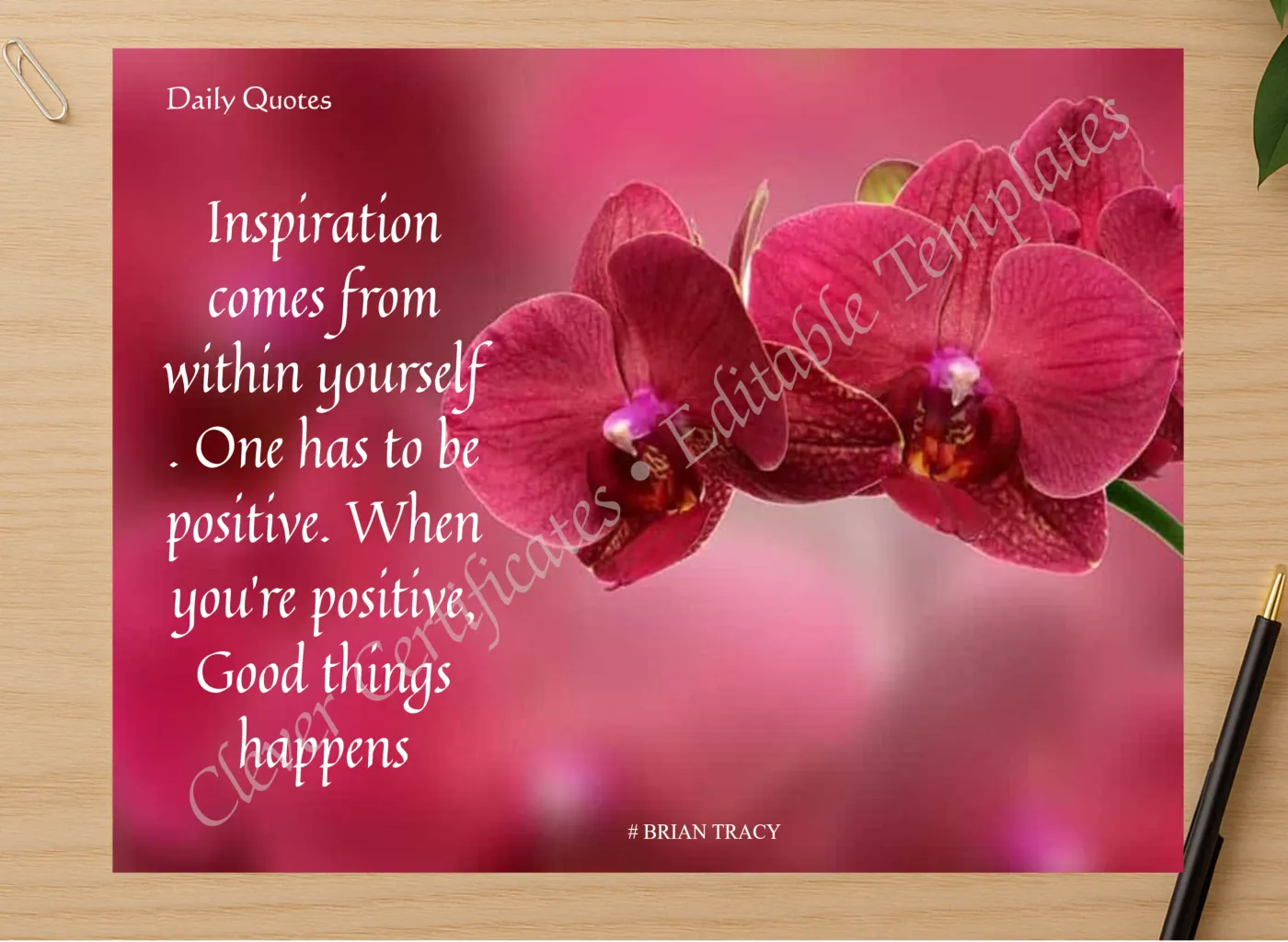 Professional preview of EDITABLE MOTIVATIONALQUOTE certificate on high-quality stationery paper, ideal for showcasing the final look.