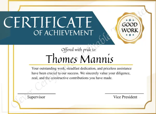 Editable Certificate Of Achieivement