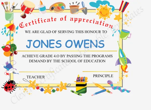Editable Appreciation Certificate For Grade 4
