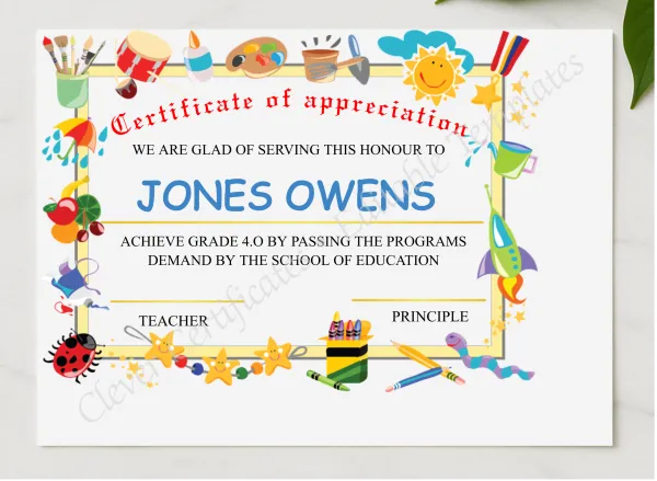 Editable Appreciation Certificate For Grade 4 presented in a sleek wooden frame, elegantly arranged on a stylish table.