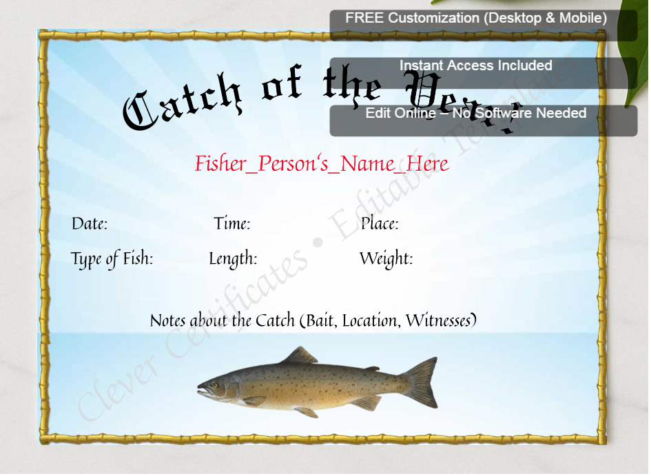 Framed preview featuring Free Editor badge stack for Catch Of The Year Award