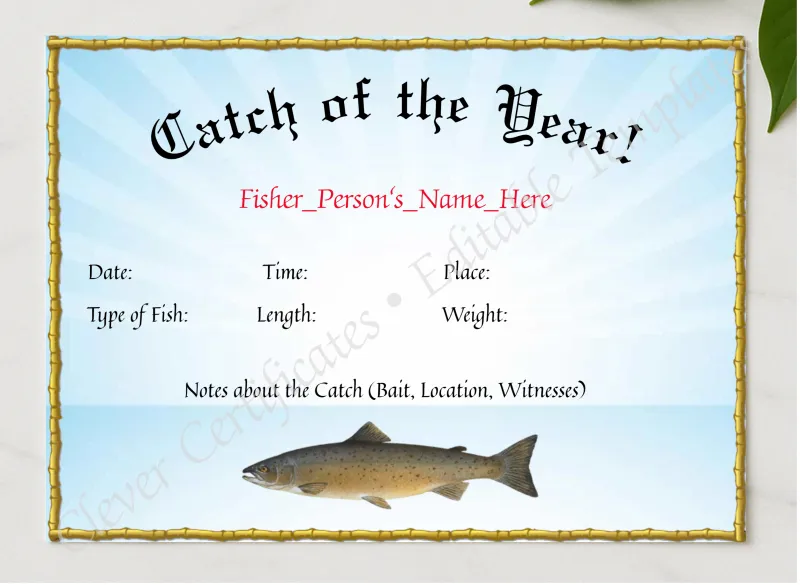 Catch Of The Year Award presented in a sleek wooden frame, elegantly arranged on a stylish table.