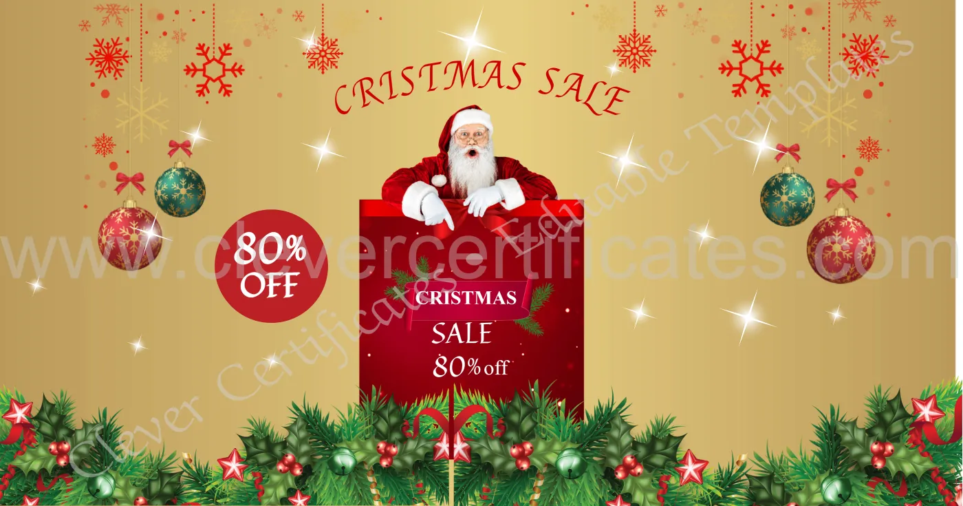 Editable Cristmas 80 percent Off Sale Facebook Banner — Certificate Template Preview