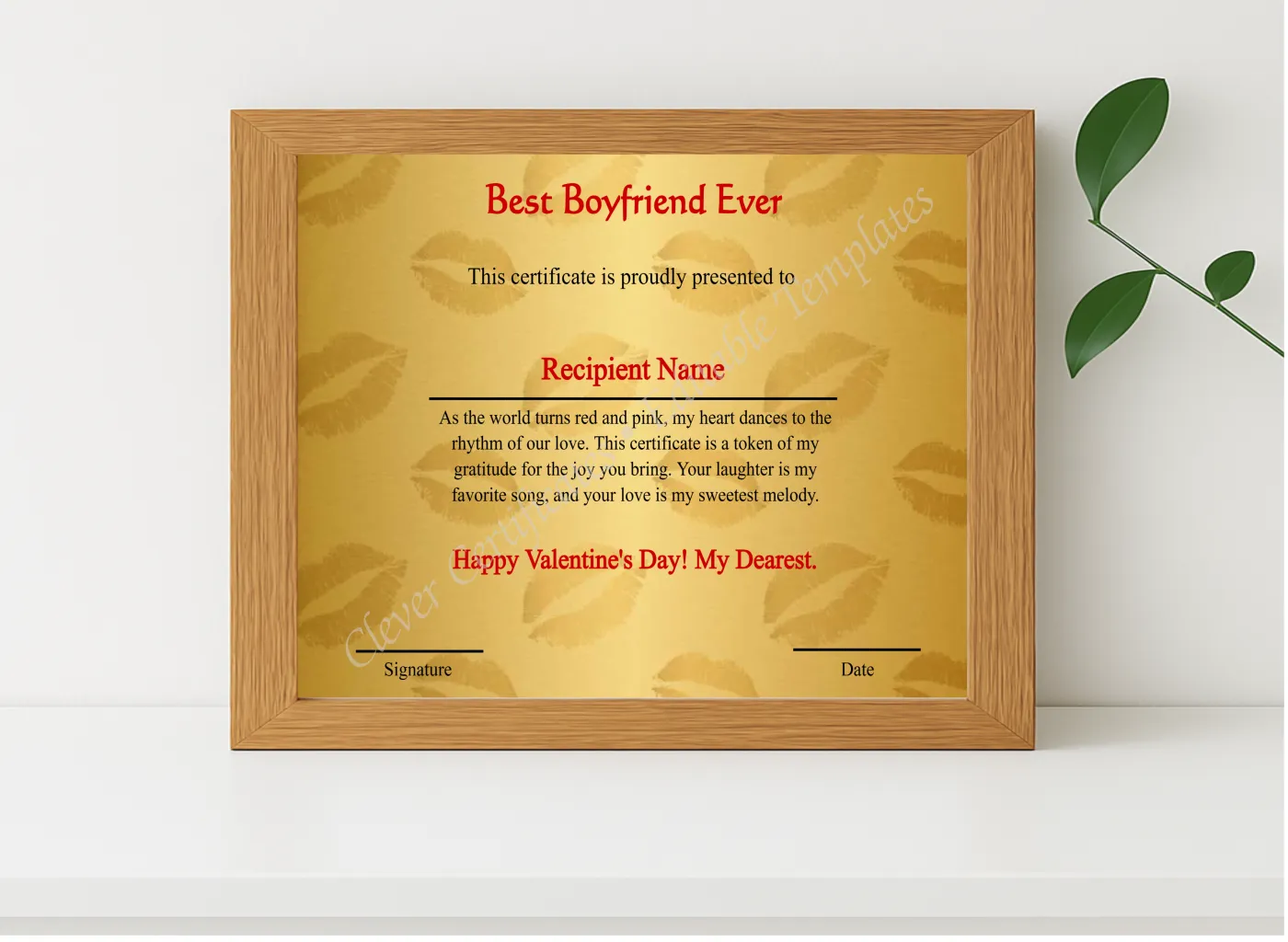 Realistic mockup featuring Editable Best Boyfriend Ever  displayed within a modern frame, set against a minimalistic background.