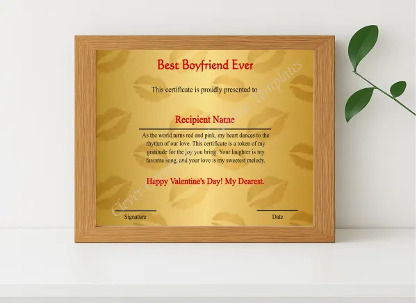 Realistic mockup featuring Editable Best Boyfriend Ever  displayed within a modern frame, set against a minimalistic background.