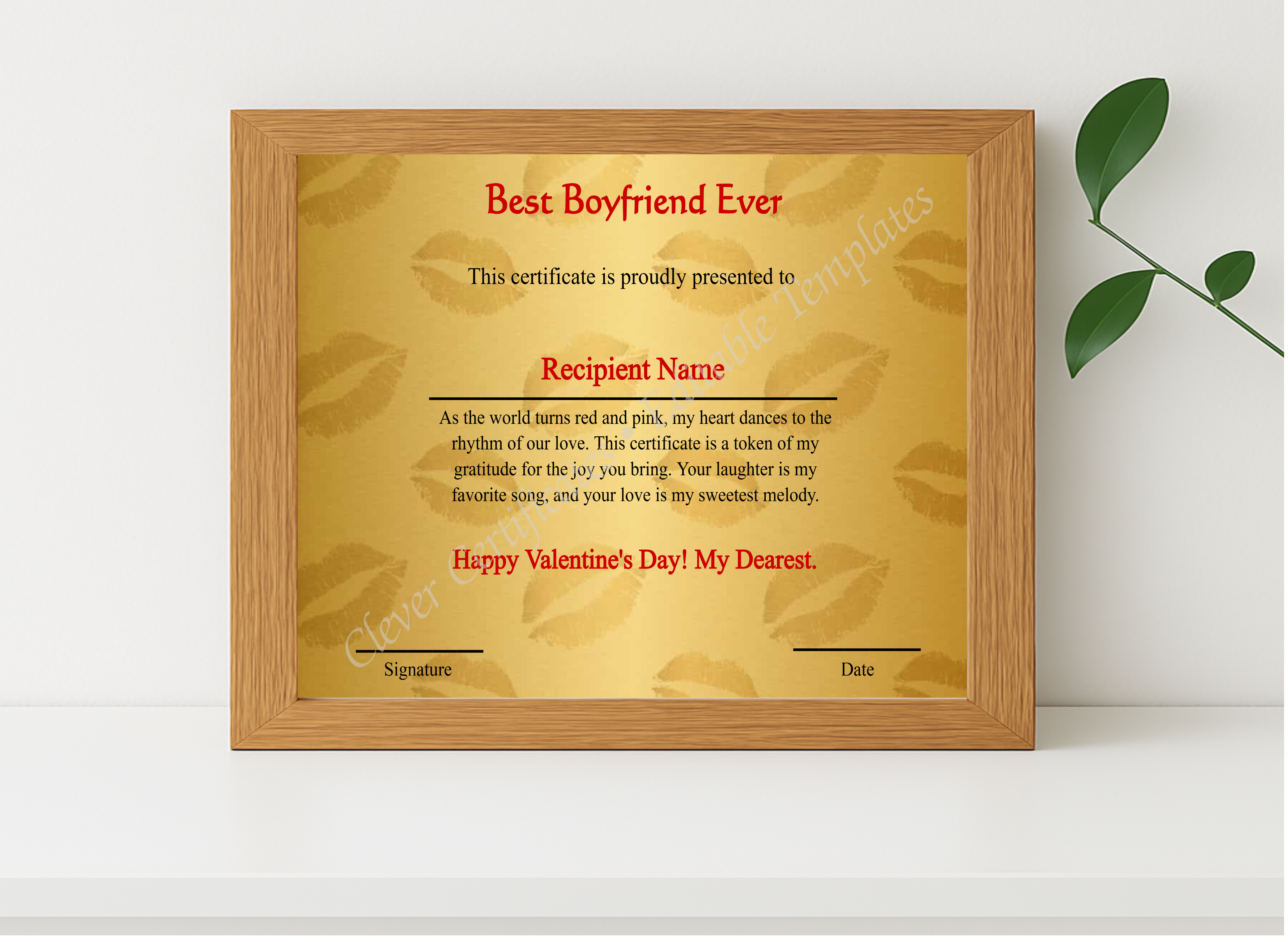 Realistic mockup featuring Editable Best Boyfriend Ever  displayed within a modern frame, set against a minimalistic background.
