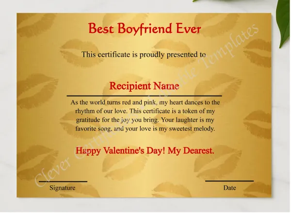 Editable Best Boyfriend Ever  presented in a sleek wooden frame, elegantly arranged on a stylish table.