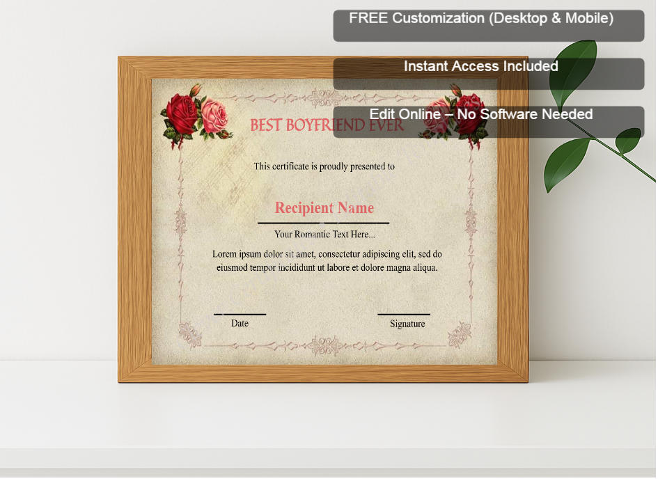 Premium mockup with Free Editor badge stack for Printable Best Boyfriend Ever 