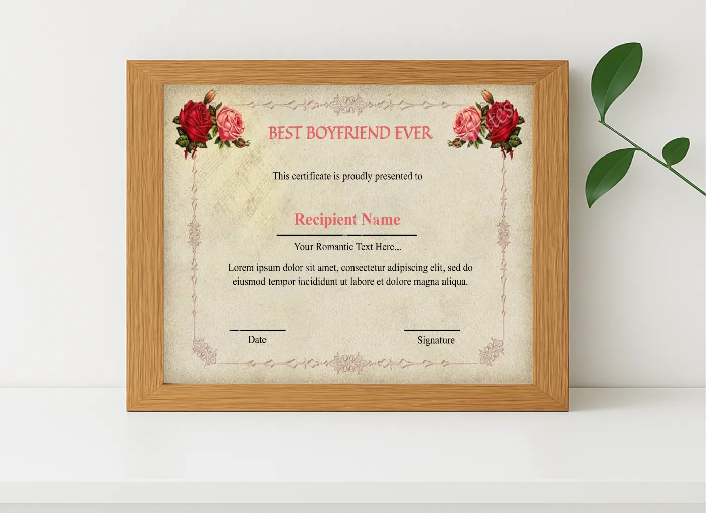 Realistic mockup featuring Printable Best Boyfriend Ever displayed within a modern frame, set against a minimalistic background.