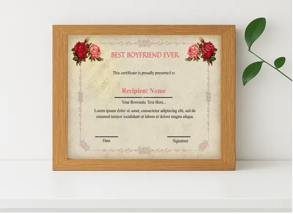 Realistic mockup featuring Printable Best Boyfriend Ever  displayed within a modern frame, set against a minimalistic background.