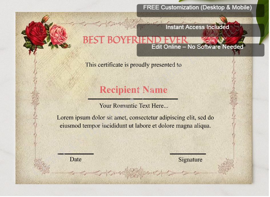 Framed preview featuring Free Editor badge stack for Printable Best Boyfriend Ever 