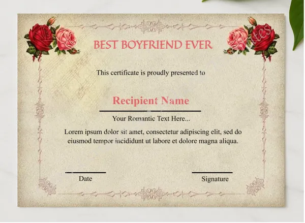 Printable Best Boyfriend Ever  presented in a sleek wooden frame, elegantly arranged on a stylish table.
