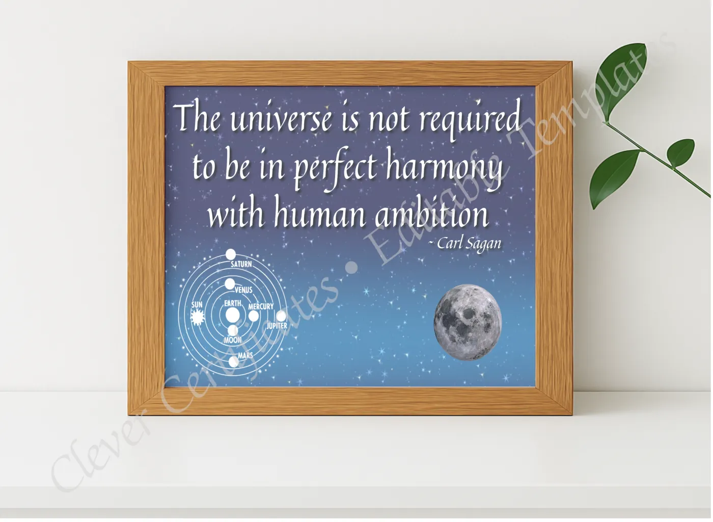 Realistic mockup featuring Carl Sagan Quotation displayed within a modern frame, set against a minimalistic background.