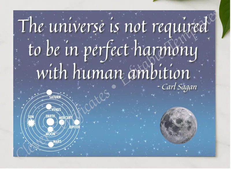 Carl Sagan Quotation presented in a sleek wooden frame, elegantly arranged on a stylish table.