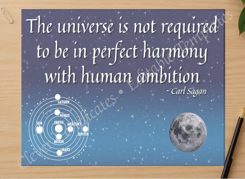 Professional preview of Carl Sagan Quotation certificate on high-quality stationery paper, ideal for showcasing the final look.