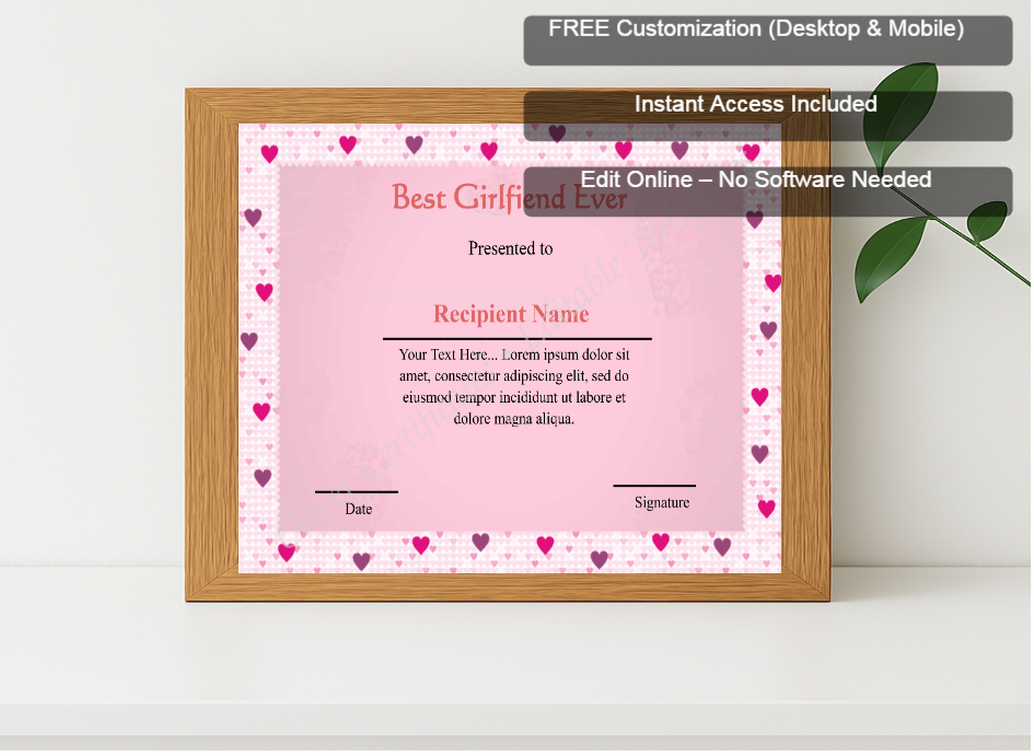 Premium mockup with Free Editor badge stack for Editable Best Girlfriend Ever 