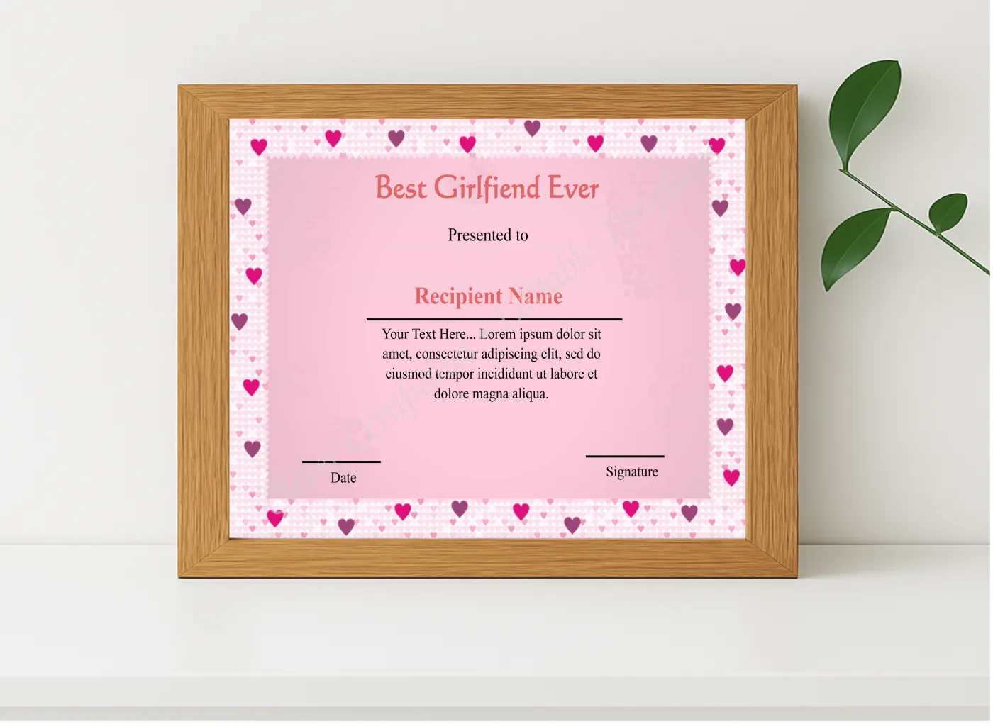 Realistic mockup featuring Editable Best Girlfriend Ever  displayed within a modern frame, set against a minimalistic background.