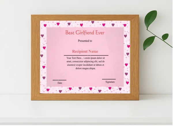 Realistic mockup featuring Editable Best Girlfriend Ever  displayed within a modern frame, set against a minimalistic background.
