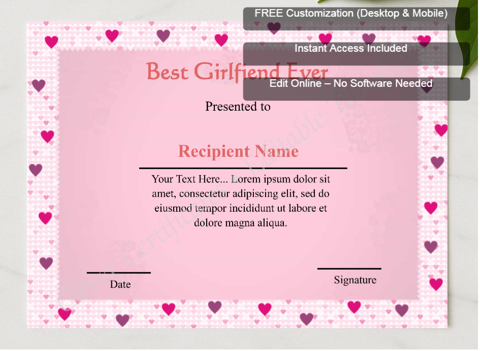 Framed preview featuring Free Editor badge stack for Editable Best Girlfriend Ever 